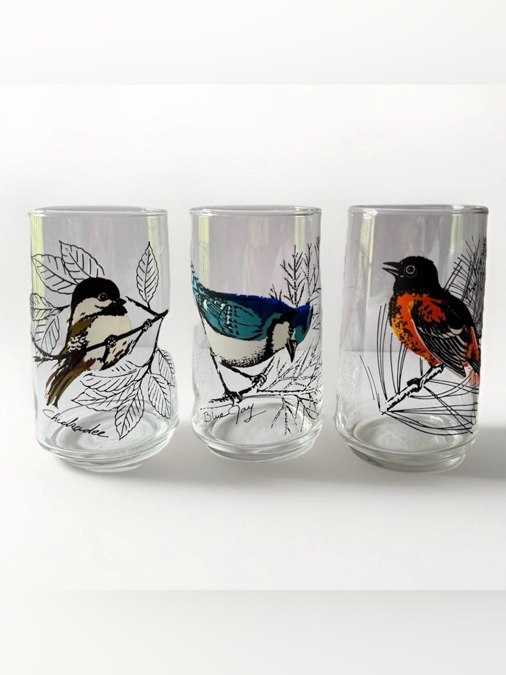 Vintage Anchor Hocking Woodland Songbird Bird Drinking Glasses Set‎ Of 3